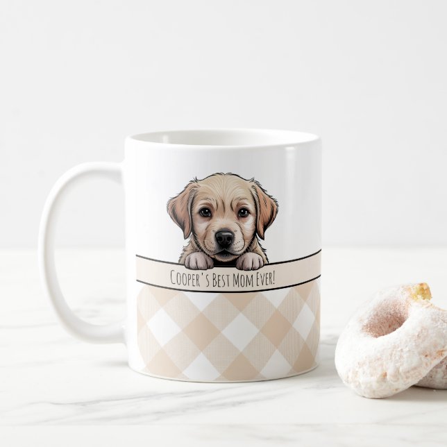 Mug Cute Labrador Puppy Best Dog Mom Beige Gingham (Avec donut)