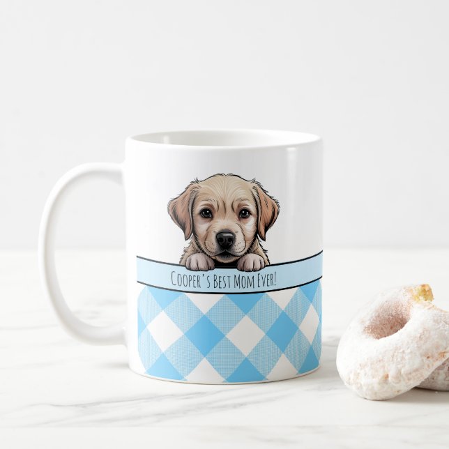 Mug Cute Labrador Puppy Best Dog Mom Blue Gingham (Avec donut)