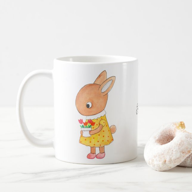 Mug Cute lapin lapin Art Personnalisé avec le nom (Avec donut)