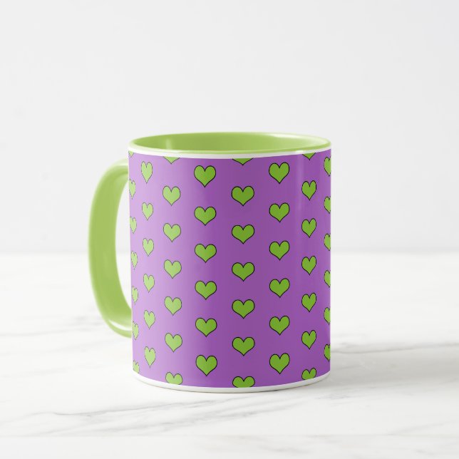 Mug Cute Lilac et Green Hearts Motif (Devant gauche)