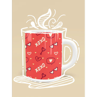 Mug Cute Love Pattern with Hearts, XOXO, and Keys