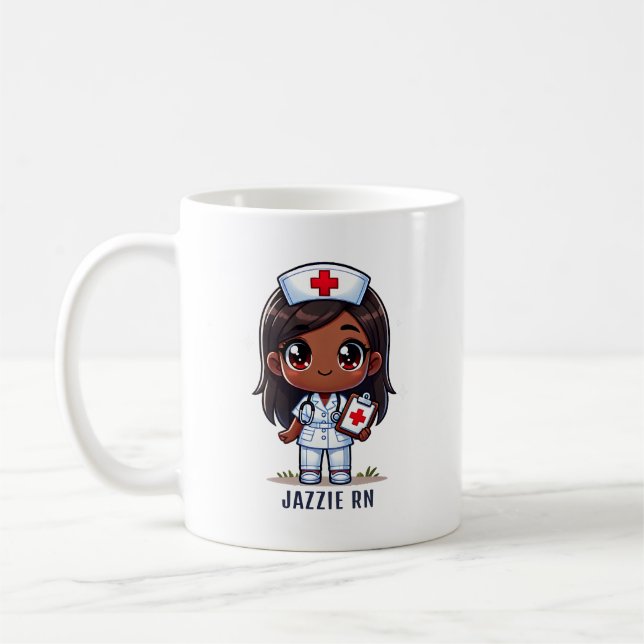 Mug Cute Manga Black Nurse Cheveux Brown et yeux perso (Gauche)