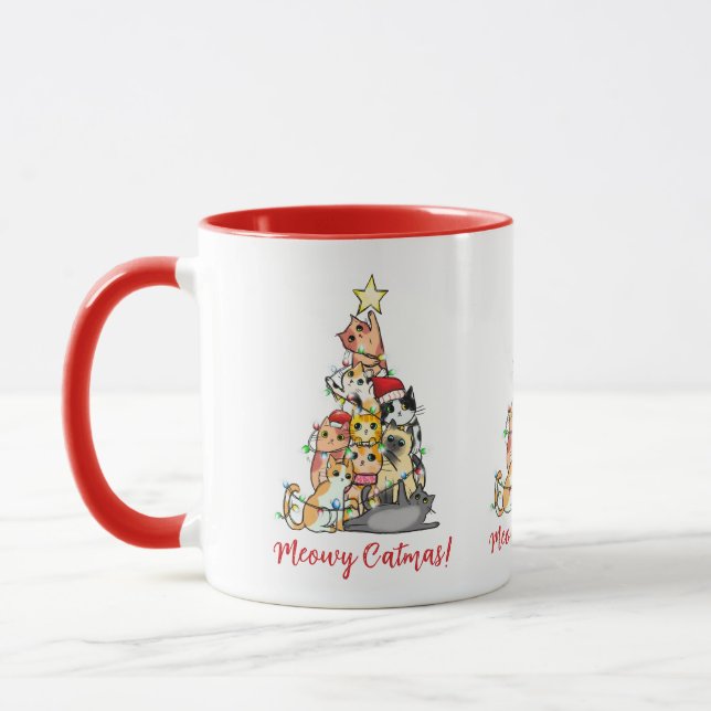 Mug Cute Meowy Catmas Chats Noël Arbre (Gauche)