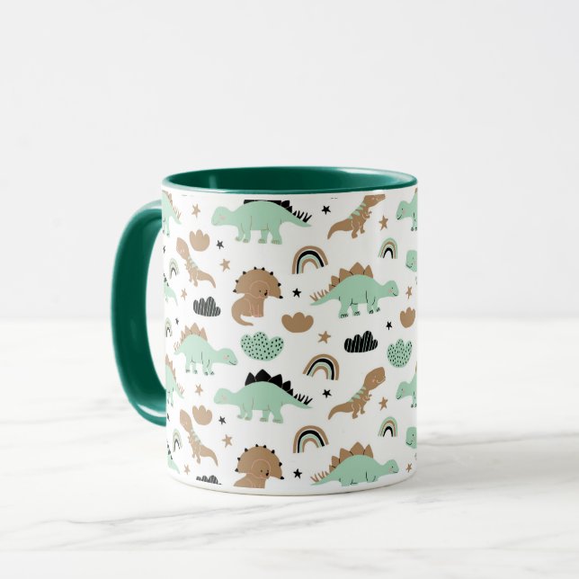 Mug Cute Mint Green Dinosaur Motif (Devant gauche)