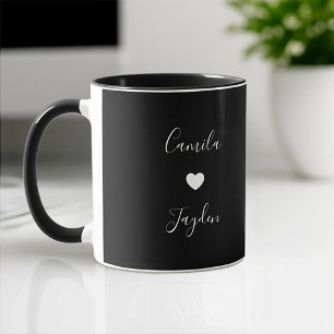 Mug Cute Noir Élégant Coeur Moderne Couple Romantique