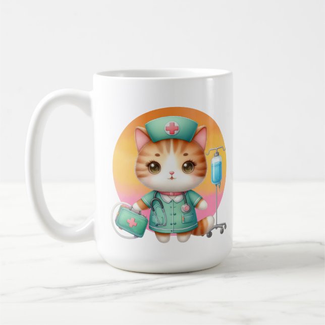 Mug Cute Nurse chat ajouter monogramme (Gauche)