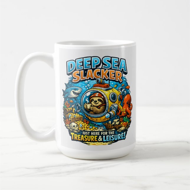 Mug Cute Ocean Adventure Humor, Funny Sloth Diving art (Gauche)