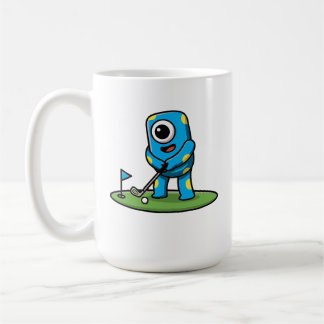 Mug Cute One-Eyed Pink Monster Playing Golf Cartoon
