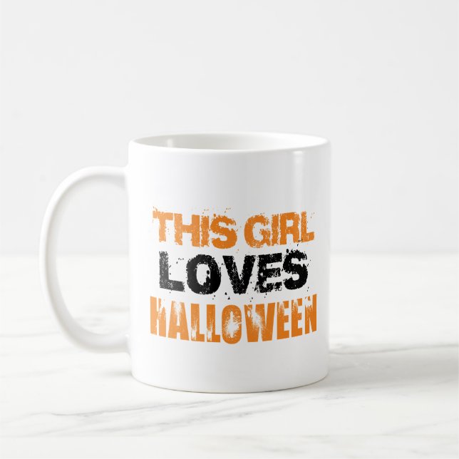Mug Cute Orange Black Cette fille aime Halloween (Gauche)
