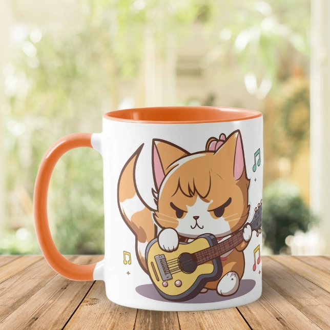 Mug Cute Orange Chat Jouer Guitare (Créateur téléchargé)
