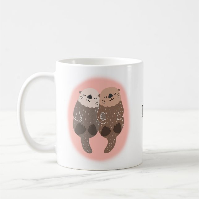 Mug Cute Otter Couple Love Customisé avec le nom (Gauche)