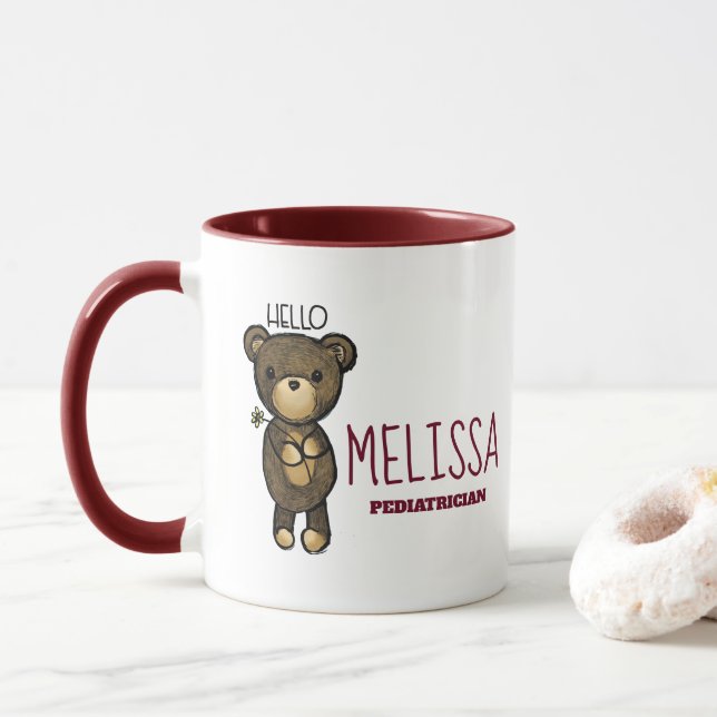 Mug Cute Ours Brown tenant une Fleur Jaune Personnalis (Avec donut)