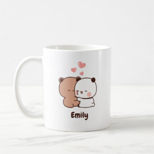 Mug Cute Panda faire un câlin, Nom personnalisé