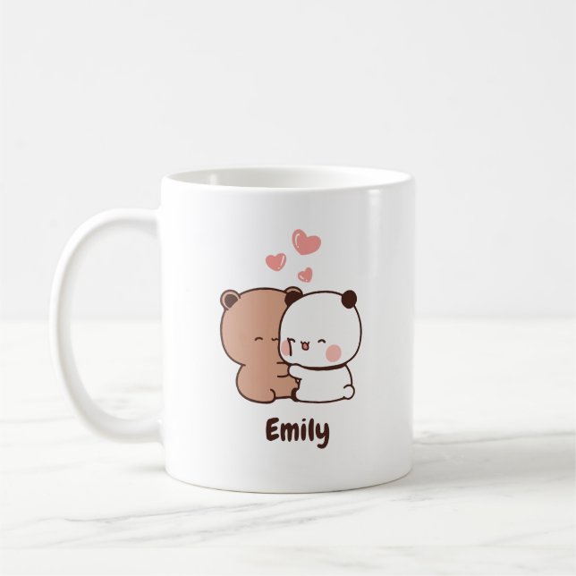 Mug Cute Panda faire un câlin, Nom personnalisé (Gauche)