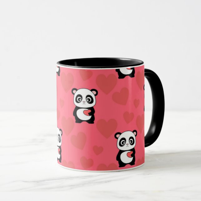 Mug Cute Panda Holding Heart Pattern| Kawaii Valentine (Devant droit)