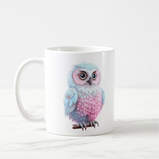 Mug Cute Pastel Chouette à cartons rose et bleu (Gauche)