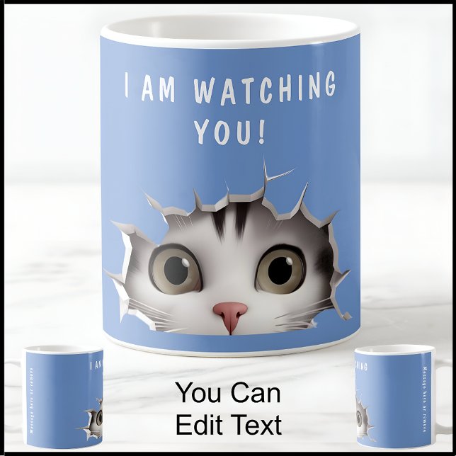 Mug Cute Peeking Chat Vous Regardant Drôle Novelty Blu (Créateur téléchargé)