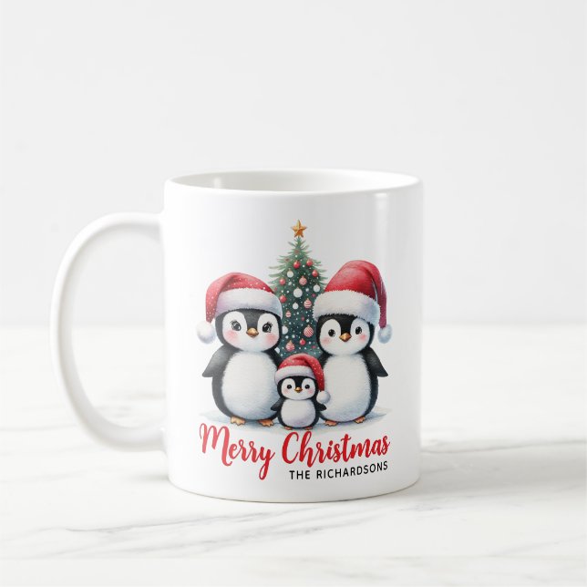 Mug Cute Penguin Famille Moderne Joyeux Noël (Gauche)