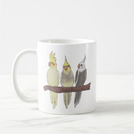 Mug Cute Pet Cockatiels Flock on Perch Bird Lover