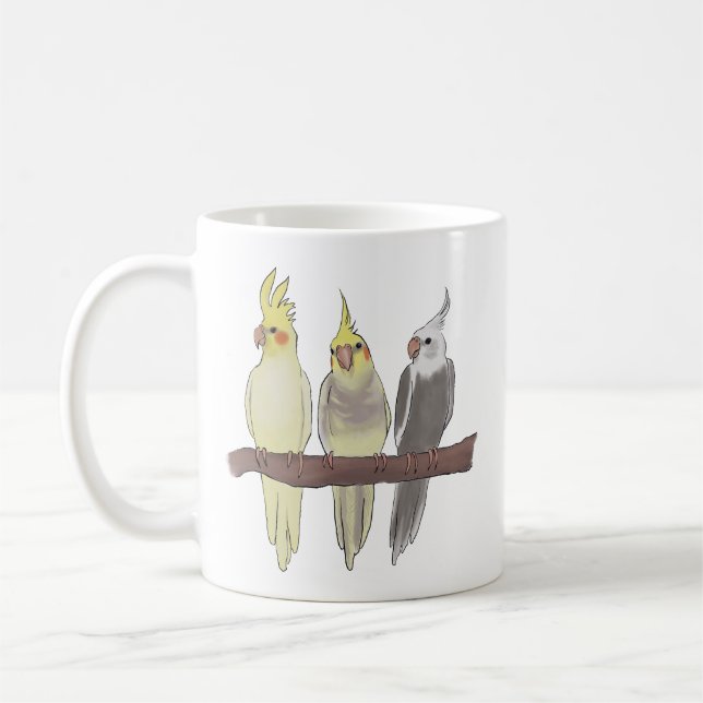 Mug Cute Pet Cockatiels Flock on Perch Bird Lover (Gauche)