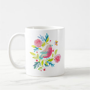 Mug Cute pink bird on a branch.