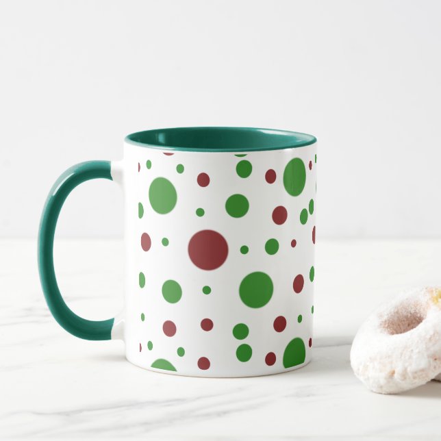 Mug Cute polka point Noël Rouge Vert motif (Avec donut)
