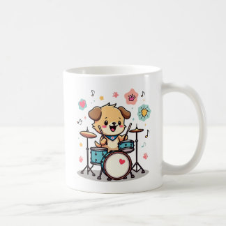 Mug Cute Puppy Drummer - Happy Dog Playing Drums