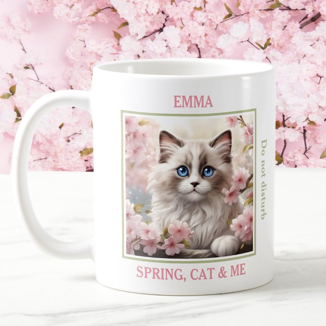 Mug Cute Ragdoll Chat Rose Sakura Nom de l'Amoureux de (Cute Ragdoll Cat Pink Sakura Cat Lover Name Spring Coffee Mug)