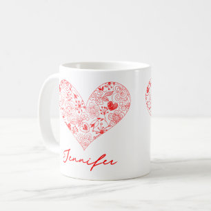 Mug Cute Red Valentine's Day Floral Heart Nom personna