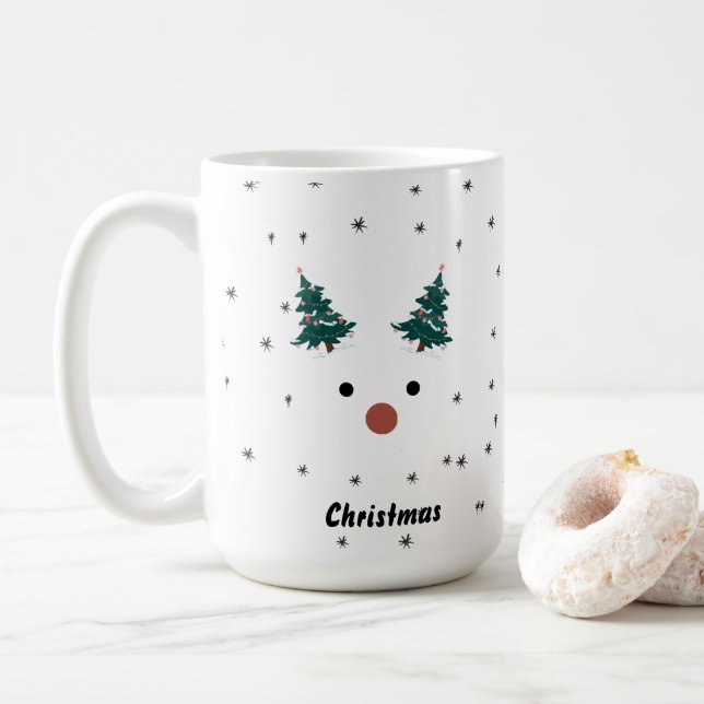 Mug Cute Reindeer Girl Santa Hat Nom personnalisé Noël (Avec donut)