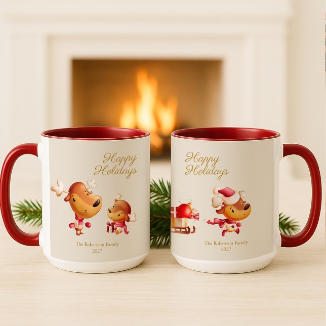Mug Cute Reindeer Happy Holidays Personalized (Créateur téléchargé)