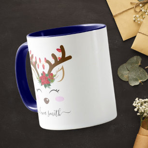 Mug Cute Reindeer Joyeux Noël Cadeau Marine Biue