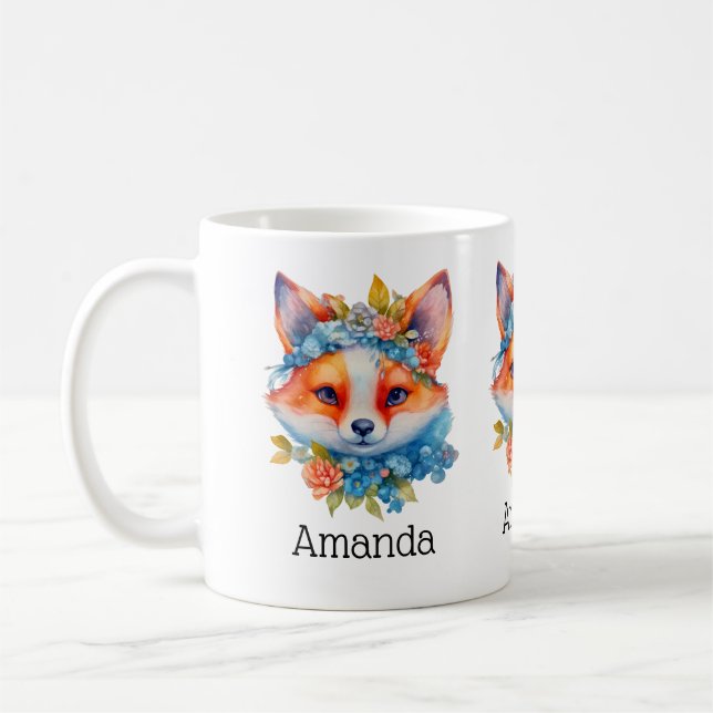 Mug Cute Renard orange avec Couronne florale (Gauche)