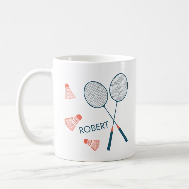 Mug Cute Retro Badminton Birdie Racquet NOM PERSONNALI (Gauche)