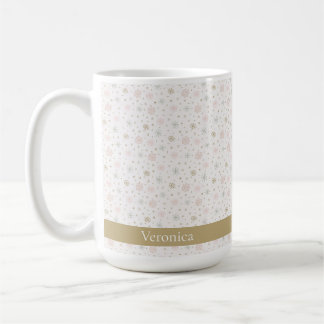 Mug Cute rose et beige Motif Flocon de neige Nom de No