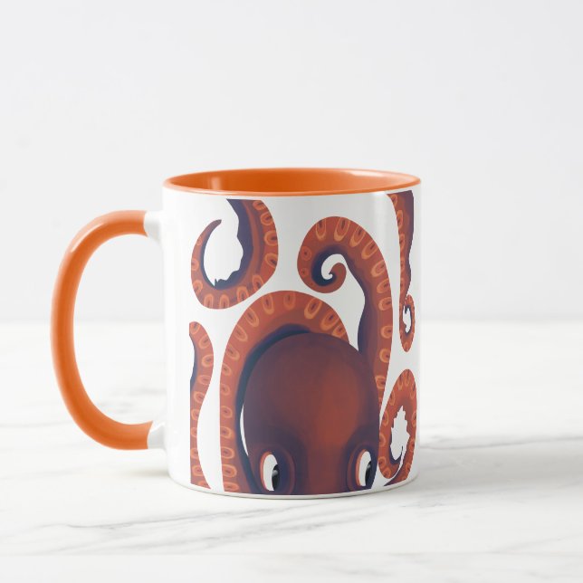 Mug Cute Shy Orange Peeking Octopus Sea Life (Gauche)
