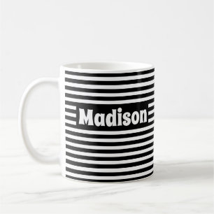 Mug Cute Simple Stripes Noir et Blanc Nom personnalisé