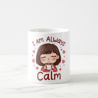 Mug Cute Smiling Cartoon Girl, I Am Always Calm Design
