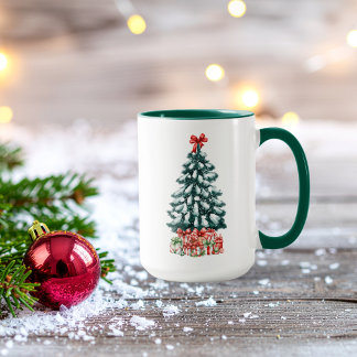 Mug Cute Snowy Christmas Tree Green