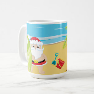 MUG CUTE SURF NOËL SANTA CLAUS SUR LA PLAGE