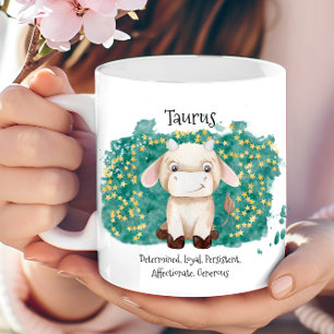 Mug Cute Taurus Bull Aquarelle Zodiac Monogramme