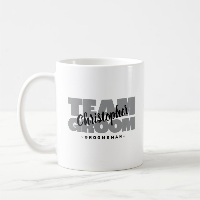 Mug Cute Team Groom Groomsman Nom Mariage Black Grey (Gauche)
