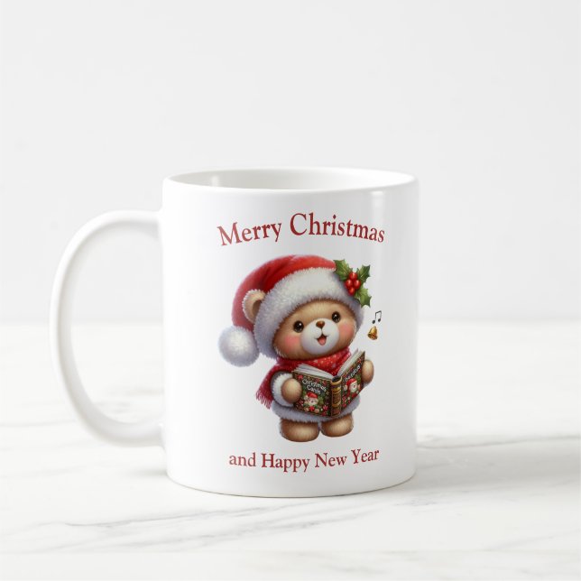 Mug Cute teddy bear singing Christmas carols (Gauche)