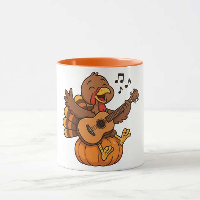 Mug Cute Thanksgiving turkey with guitar (Centre)