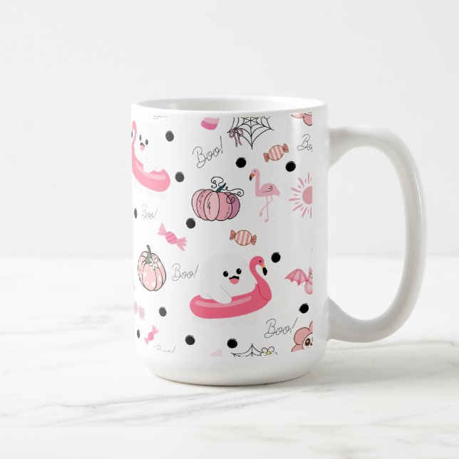 Mug Cute Tropical Halloween – Ghosts & Flamingos (Droite)