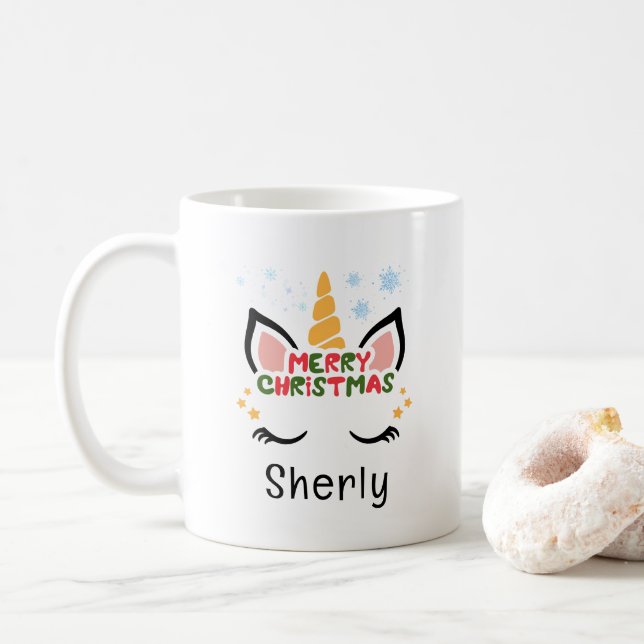 Mug Cute Unicorn Christmas Nom personnalisé (Avec donut)