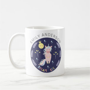 Mug Cute unicorn dream big navy blue