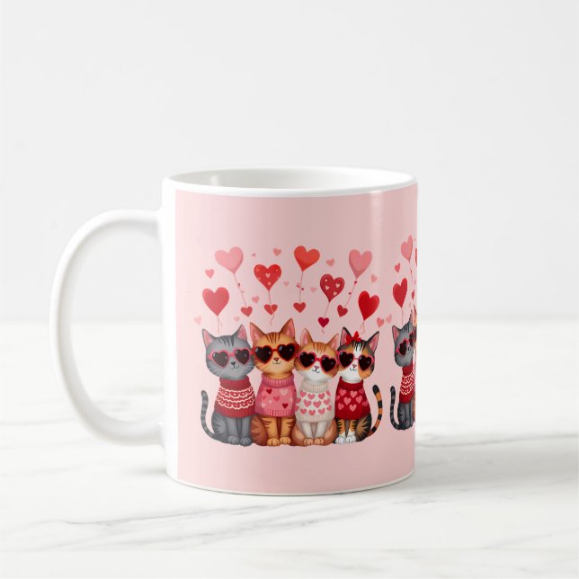 Mug Cute Valentine Chats en Lunettes de soleil Coeur (Gauche)