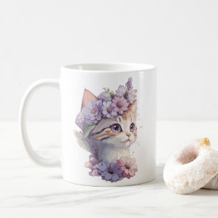 Mug Cute Violet Aquarelle Chat avec Flore