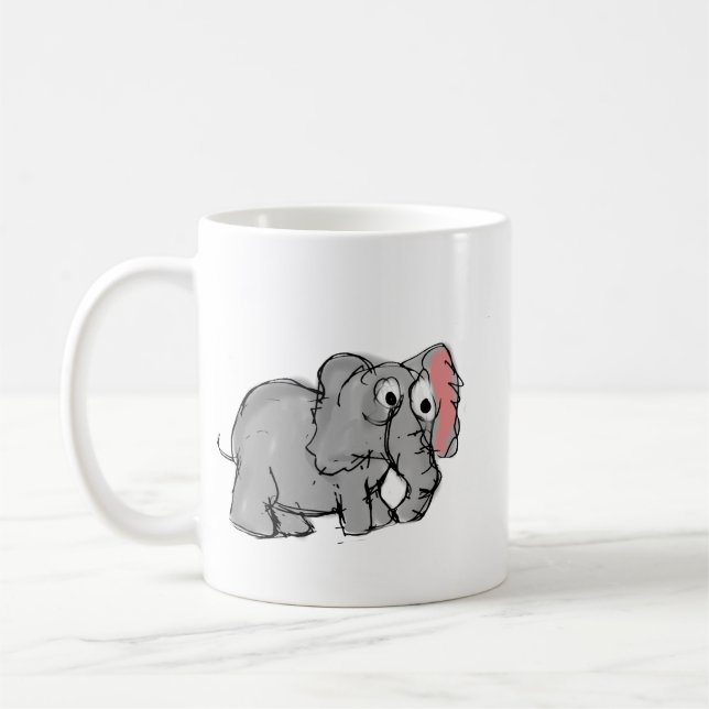 Mug Cute Whimsical Hand-Drawn Elephant Illustration (Gauche)